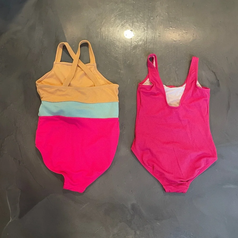 Old Navy Wonder Nation Girls One Piece Swimsuit Lot 2 Pink Colorblock Size 10/12